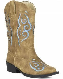 Roper Girls' Glitter Gracie Cowgirl Boots - Snip Toe Tan