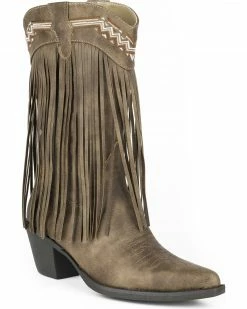 Roper Women's Brown Fringe Faux Leather Western Boots - Pointed Toe 