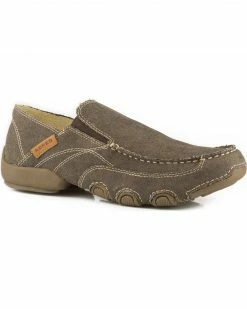 Roper Men's Brown All Over Vintage Canvas Driving Moc ShoesÂ