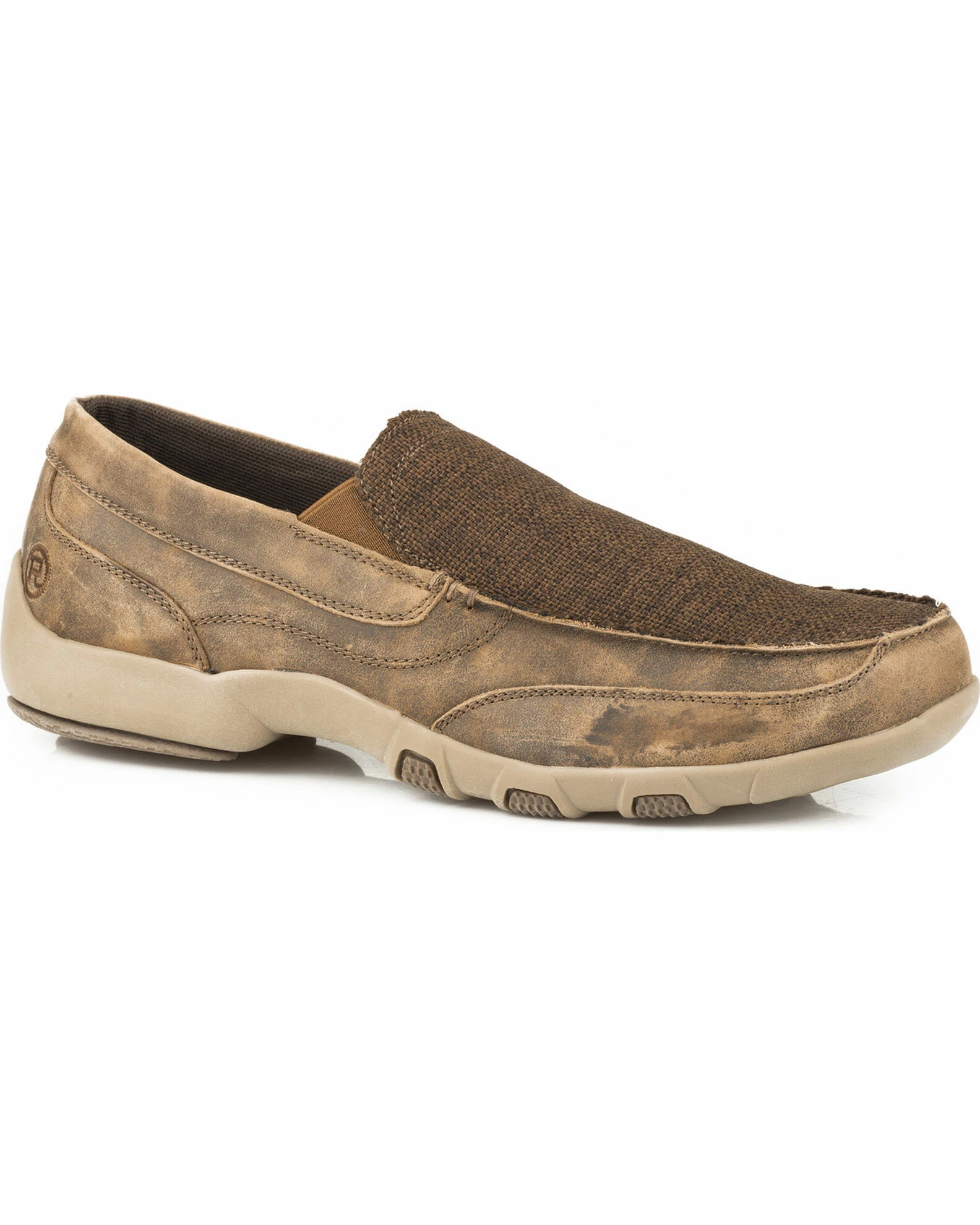 Roper Men's Charlie Canvas Leather Driving Mocs - Moc Toe Brown 3 Roper Men's Charlie Canvas Leather Driving Mocs - Moc Toe Brown