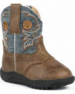 Roper Infant Boys' Daniel Distressed Saddle Vamp Cowbabies Boots - Round Toe For Infant-Boys' Brown