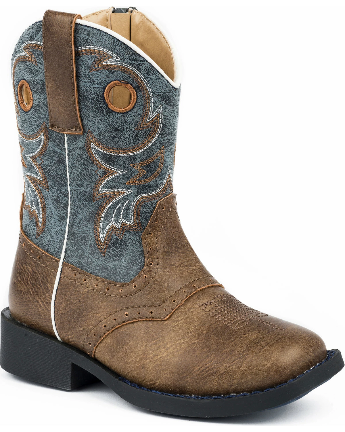Roper Toddler Boys' Daniel Distressed Saddle Vamp Cowboy Boots - Square Toe For Toddler-Boys' Brown 4 Roper Toddler Boys' Daniel Distressed Saddle Vamp Cowboy Boots - Square Toe For Toddler-Boys' Brown - Image 2