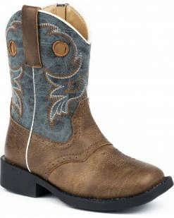 Roper Toddler Boys' Daniel Distressed Saddle Vamp Cowboy Boots - Square Toe For Toddler-Boys' Brown