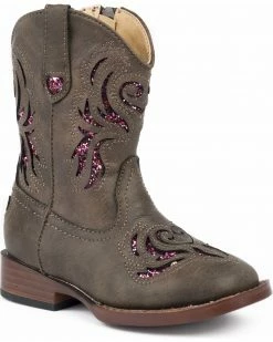 Roper Toddler Girls' Brown Glitter Breeze Cowgirl Boots - Square Toe For Toddler-Girls'