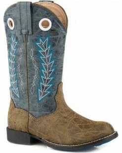 Roper Boys' Hole In The Wall Embroidered Cowboy Boots - Round Toe Blue