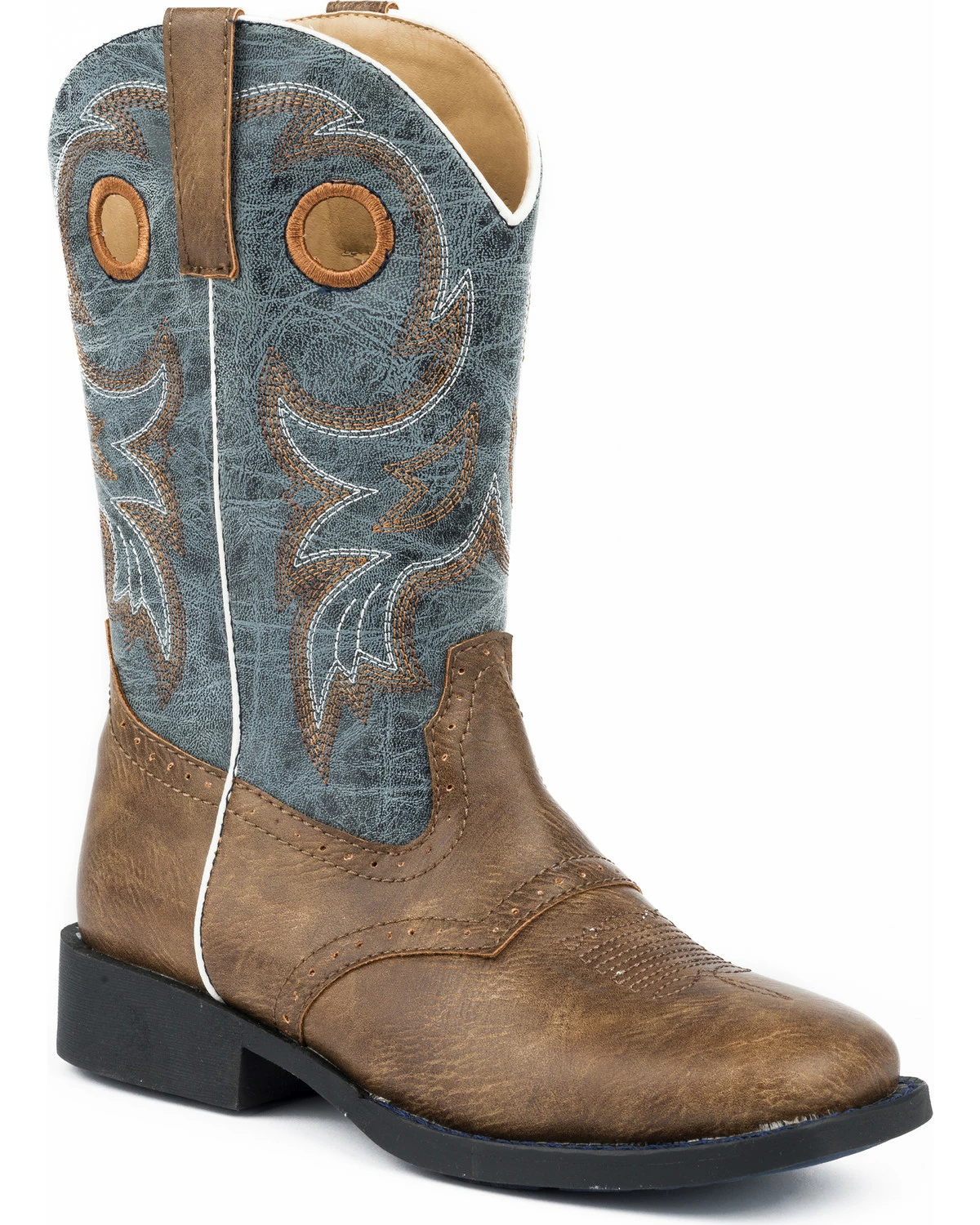 Roper Boys' Daniel Distressed Saddle Vamp Cowboy Boots - Square Toe Brown 4 Roper Boys' Daniel Distressed Saddle Vamp Cowboy Boots - Square Toe Brown - Image 2