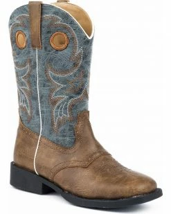 Roper Boys' Daniel Distressed Saddle Vamp Cowboy Boots - Square Toe Brown