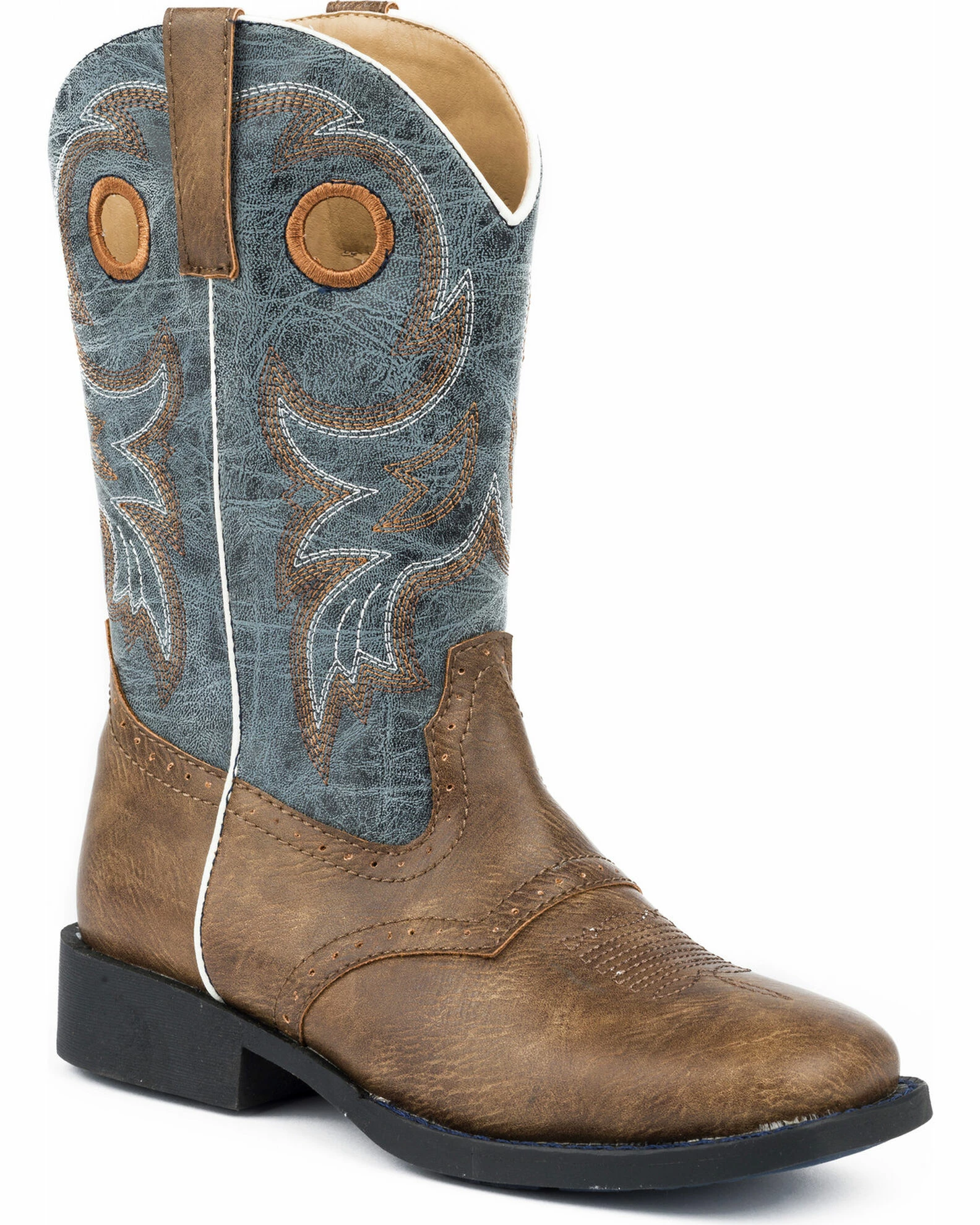 Roper Boys' Daniel Distressed Saddle Vamp Cowboy Boots - Square Toe Brown 3 Roper Boys' Daniel Distressed Saddle Vamp Cowboy Boots - Square Toe Brown