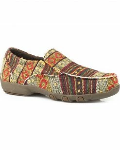 Roper Girls' Johnnie Golden Brown Multicolor Southwestern Driving Mocs - Moc Toe