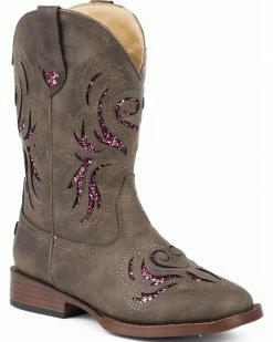 Roper Girls' Brown & Pink Glitter Breeze Cowgirl Boots - Square Toe