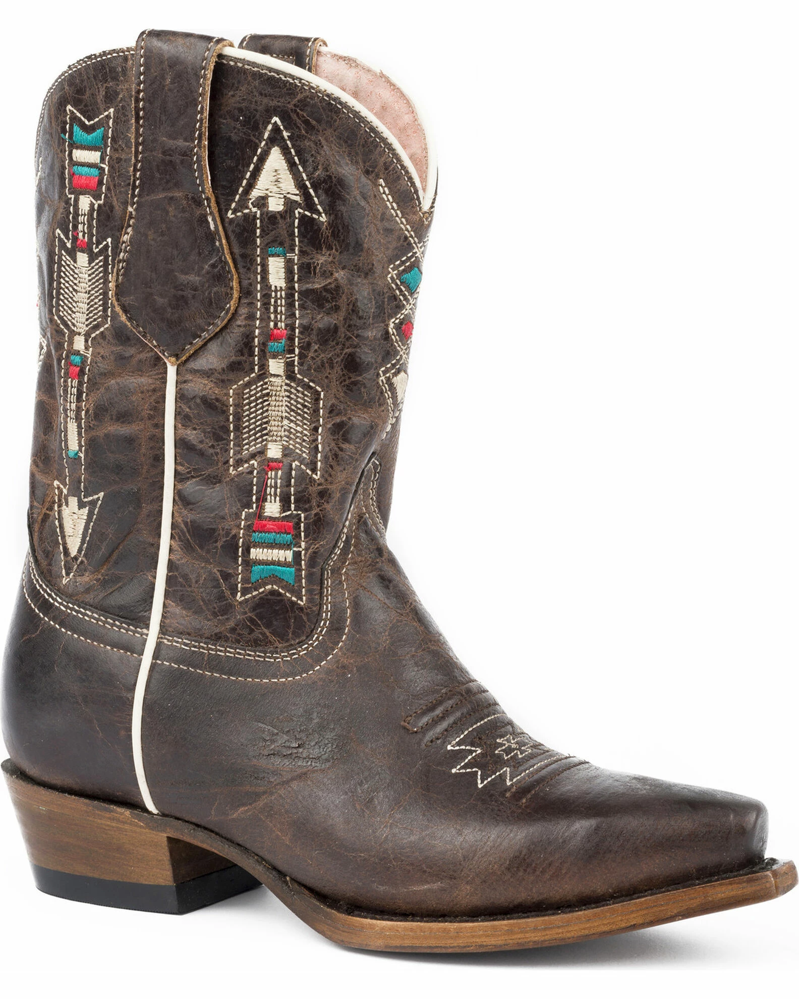 Roper Girls' Arrows Waxy Brown Leather Cowgirl Boots - Snip Toe 3 Roper Girls' Arrows Waxy Brown Leather Cowgirl Boots - Snip Toe