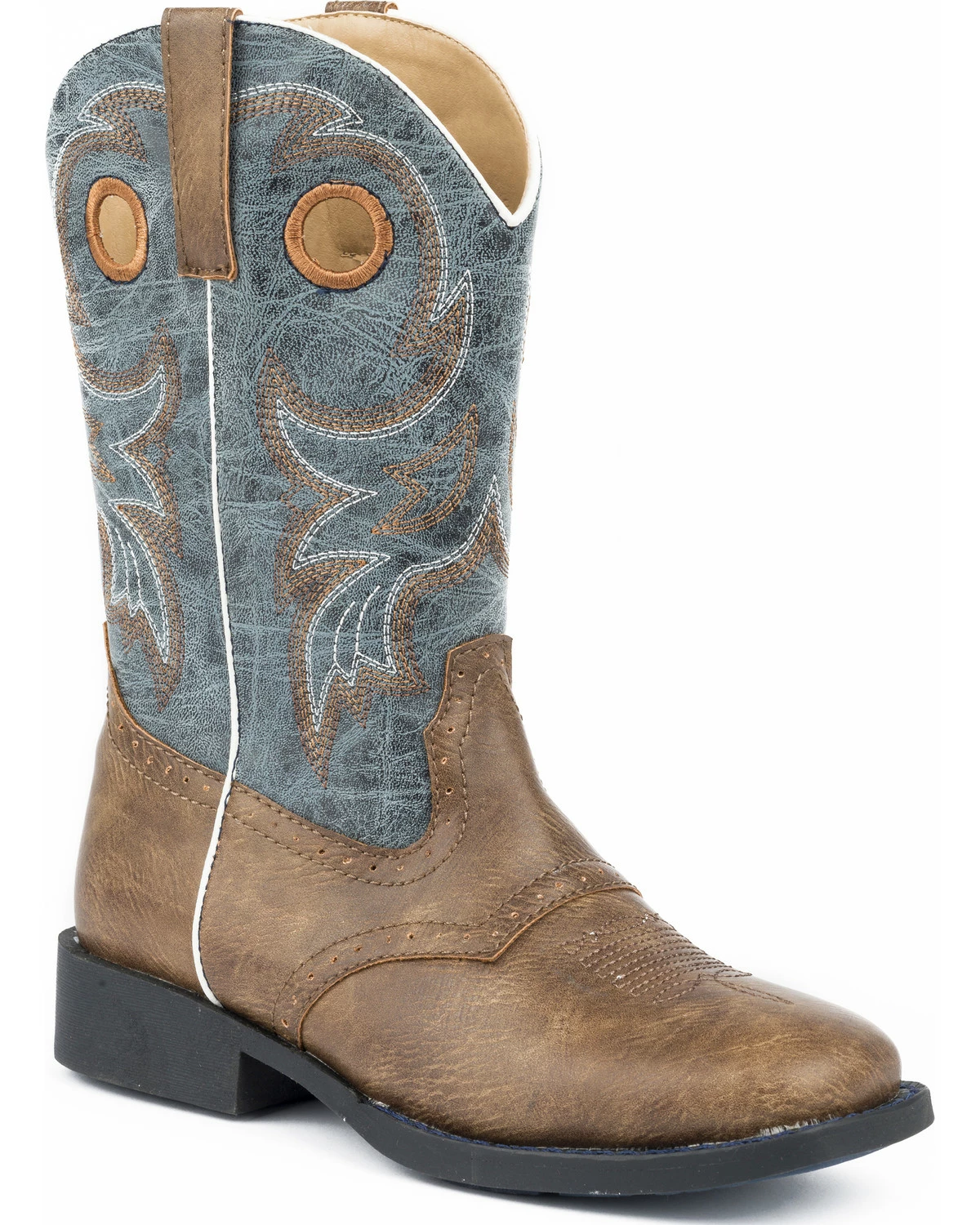 Roper Youth Boys' Daniel Distressed Saddle Vamp Cowboy Boots - Square Toe Brown 4 Roper Youth Boys' Daniel Distressed Saddle Vamp Cowboy Boots - Square Toe Brown - Image 2