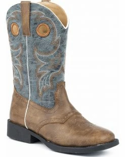 Roper Youth Boys' Daniel Distressed Saddle Vamp Cowboy Boots - Square Toe Brown