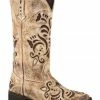 Roper Women's Belle Tan Antiqued Brushed Suede Cowgirl Boots - Square Toe