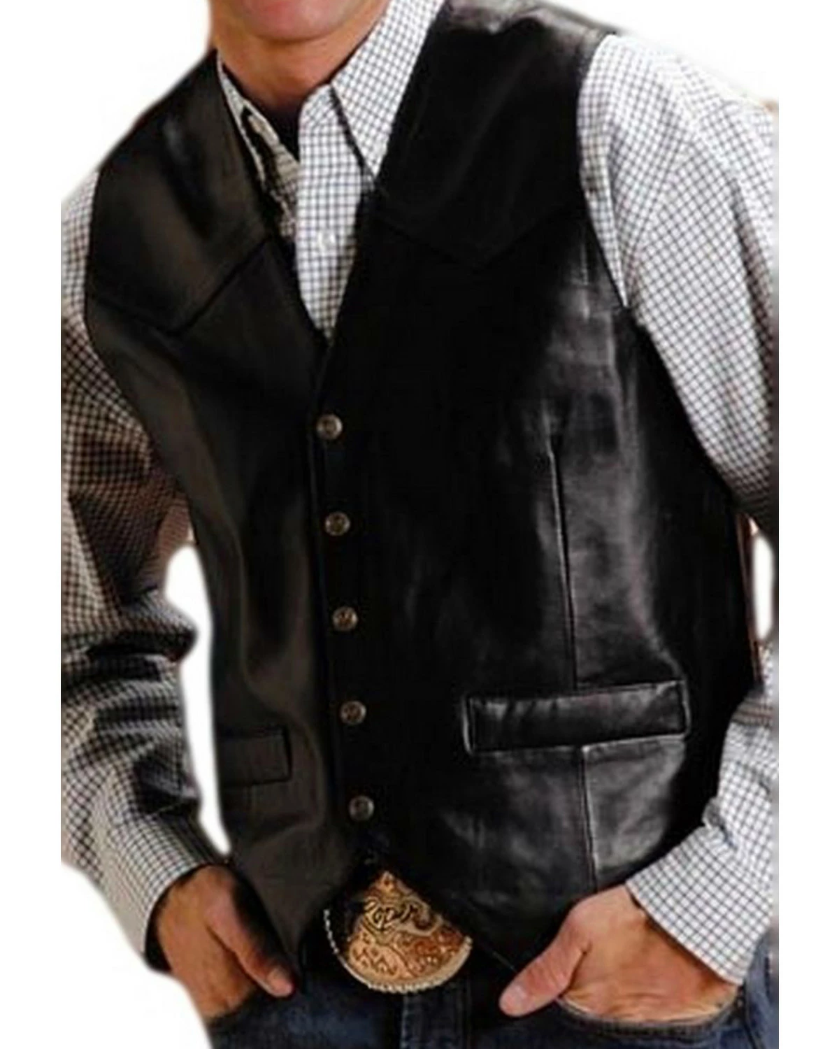 Roper Men's Leather Western Vest - Tall Black 4 Roper Men's Leather Western Vest - Tall Black - Image 2