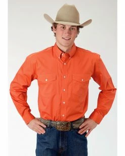 Roper Men's Orange Solid Long Sleeve Western Shirt
