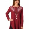 Roper Women's Embroidered Henley Tunic Wine -Roper Shop 2000244638 646 P1