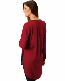 Roper Women's Embroidered Henley Tunic Wine -Roper Shop 2000244638 646 P2