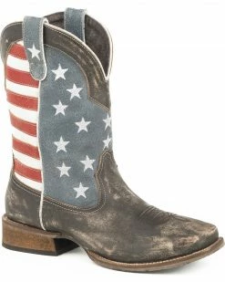Roper Men's American Flag Cowboy Boots - Square Toe Brown