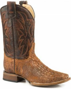 Roper Men's Pierce Embossed Caiman Sidewinder Concealed Carry System Cowboy Boots - Square Toe  Brown