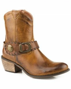 Roper Women's Ankle Harness Western Booties - Round Toe Tan