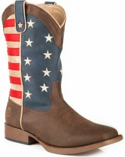 Roper Women's American Patriot Stars & Stripes Cowgirl Boots - Square Toe Brown