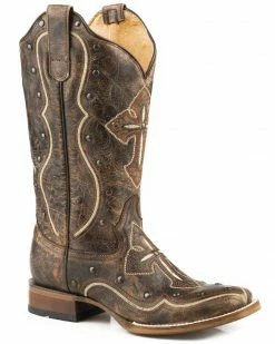 Roper Women's Pure Cross & Studs Cowgirl Boots - Square Toe Brown 5 Roper Women's Pure Cross & Studs Cowgirl Boots - Square Toe Brown -Roper Shop 2000254059 200 P1 1