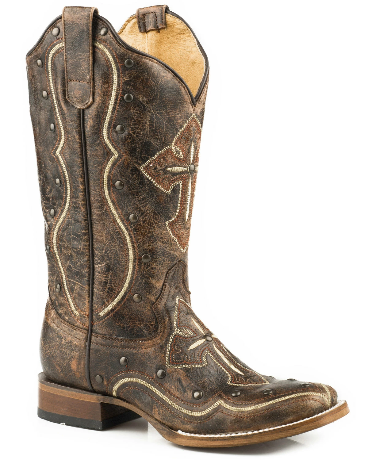 Roper Women's Pure Cross & Studs Cowgirl Boots - Square Toe Brown 4 Roper Women's Pure Cross & Studs Cowgirl Boots - Square Toe Brown - Image 2
