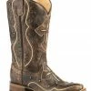 Roper Women's Pure Cross & Studs Cowgirl Boots - Square Toe  Brown -Roper Shop 2000254059 200 P1