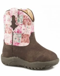 Roper Infant Girls' Floral Shine Sequin Cowbabies Boots - Round Toe For Infant-Girls' Brown