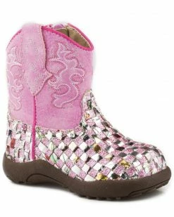 Roper Infant Girls' Glitter Western Braid Cowbabies Boots - Round Toe For Infant-Girls' Pink -Roper Shop 2000254072 650 P1 1