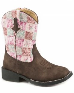 Roper Shop 23 Roper Toddler Girls' Floral Shine Sequin Cowgirl Boots - Square Toe For Toddler-Girls' Brown