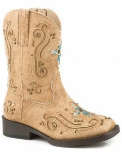 Roper Toddler Girls' Faith Crystal Cross Cowgirl Boots - Square Toe For Toddler-Girls' Tan -Roper Shop 2000254082 280 P1 1