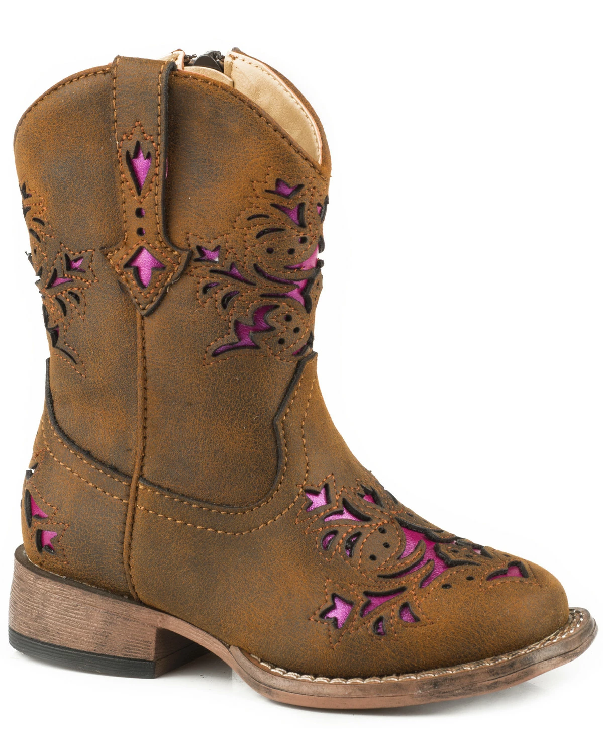 Roper Toddler Girls' Lola Brown Metallic Underlay Cowgirl Boots - Square Toe For Toddler-Girls' 4 Roper Toddler Girls' Lola Brown Metallic Underlay Cowgirl Boots - Square Toe For Toddler-Girls' - Image 2