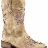 Roper Girls' Lola Tan Metallic Underlay Cowgirl Boots - Square Toe -Roper Shop 2000254099 280 P1
