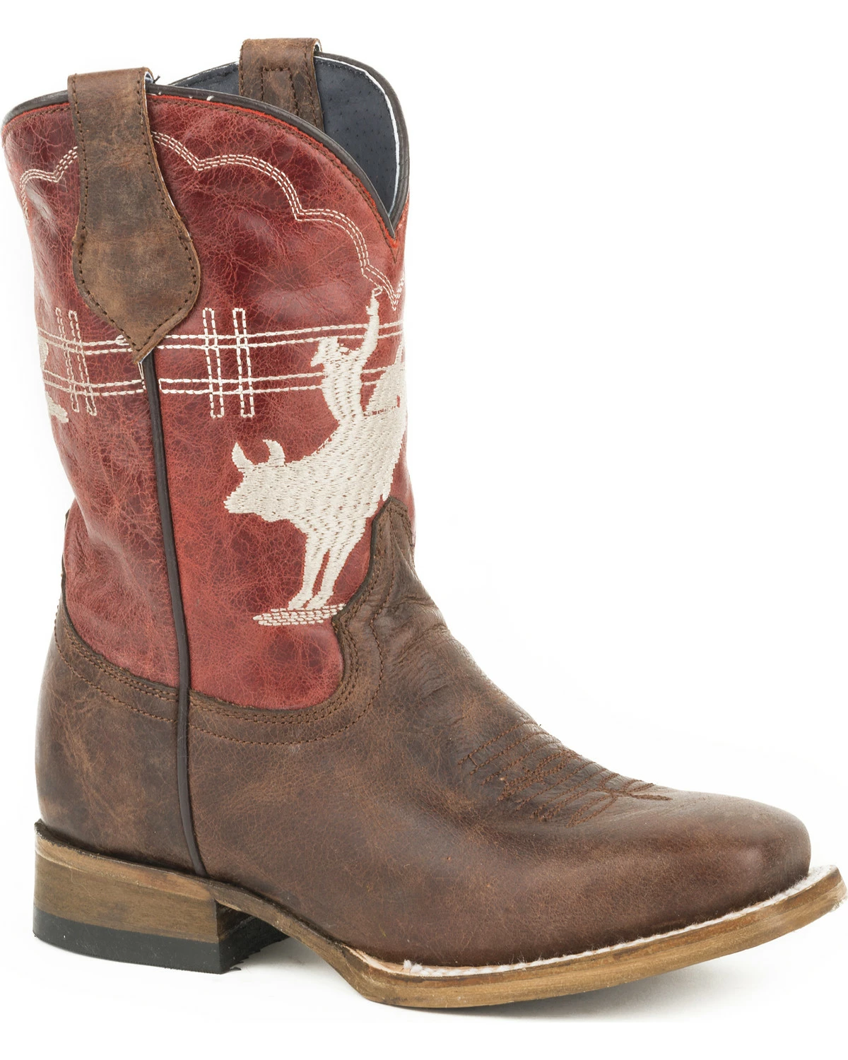 Roper Boys' Bull Rider Embroidered Cowboy Boots - Square Toe Brown 4 Roper Boys' Bull Rider Embroidered Cowboy Boots - Square Toe Brown - Image 2