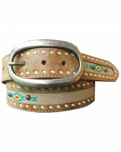 Roper Women's Southwestern Print Fabric Inlay Distressed Leather Belt
