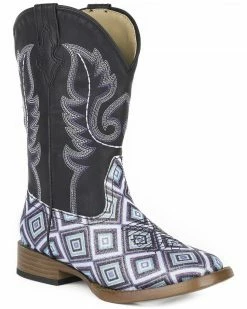 Roper Girls' Glitter Diamonds Western Boots - Square Toe Blue