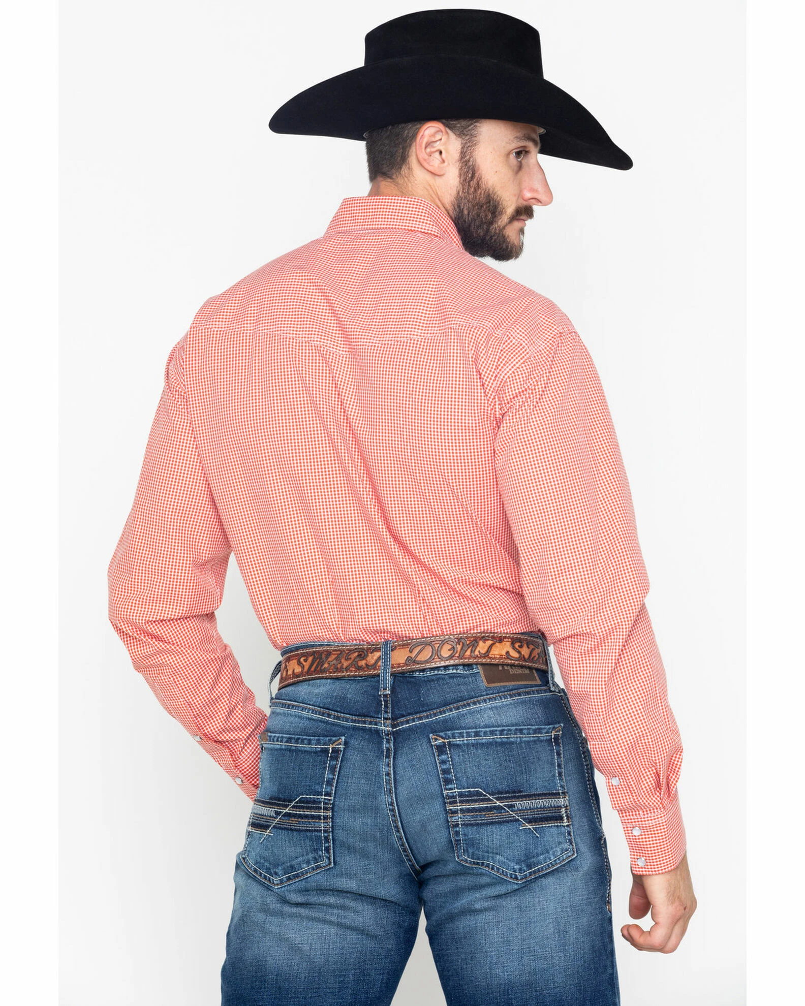 Roper Men's Indigo Blues Mini Check Plaid Long Sleeve Shirt Orange 5 Roper Men's Indigo Blues Mini Check Plaid Long Sleeve Shirt Orange - Image 3