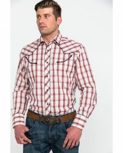 Roper Men's Red Large Fancy Plaid Long Sleeve Western Shirt 