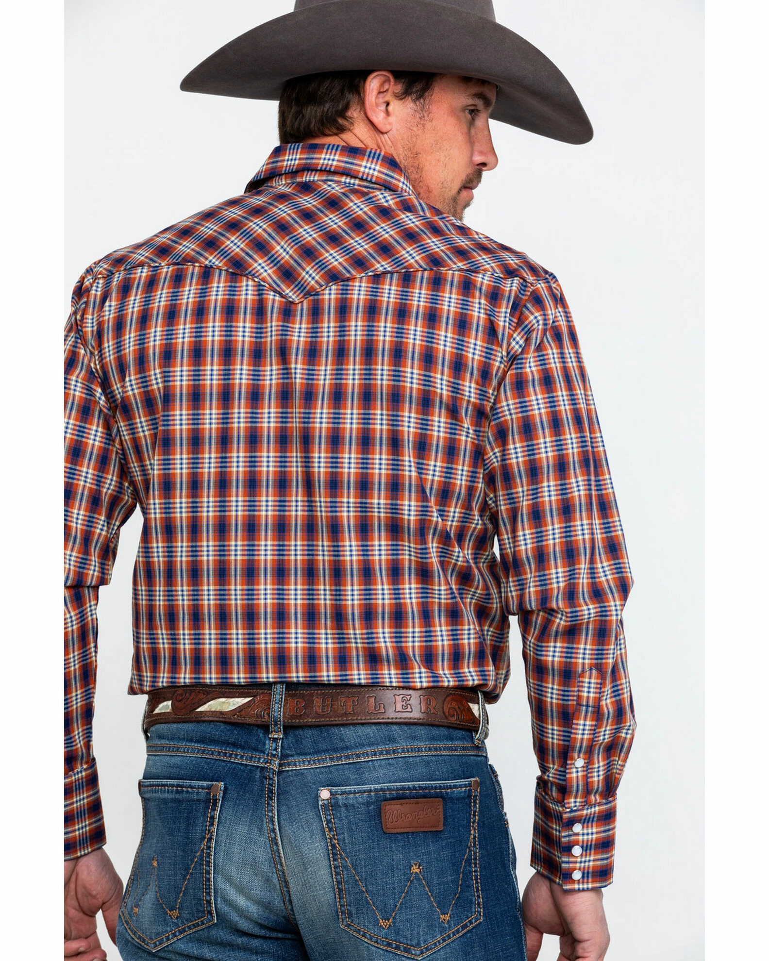 Roper Men's Fancy Small Plaid Embroidered Long Sleeve Western Shirt Brown 4 Roper Men's Fancy Small Plaid Embroidered Long Sleeve Western Shirt Brown - Image 2