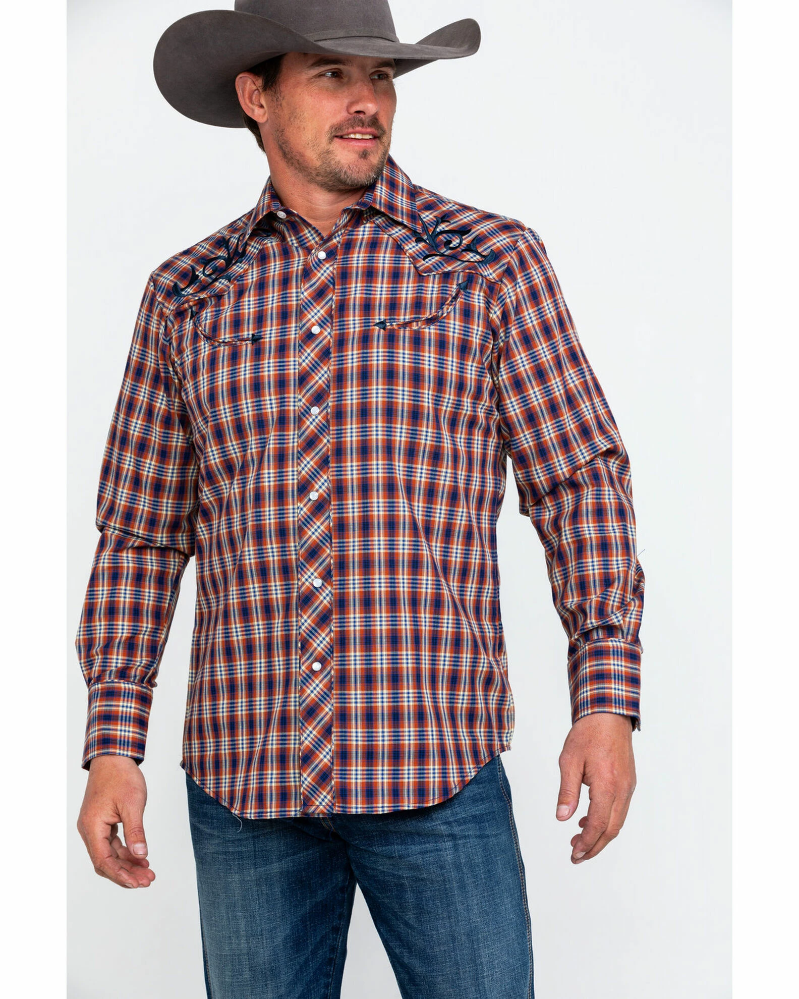 Roper Men's Fancy Small Plaid Embroidered Long Sleeve Western Shirt Brown 7 Roper Men's Fancy Small Plaid Embroidered Long Sleeve Western Shirt Brown - Image 5