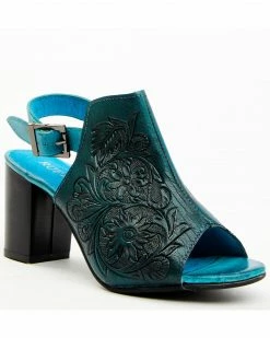 Roper Women's Burnished Turquoise Tooled Sandals - RoundĀ Toe Blue