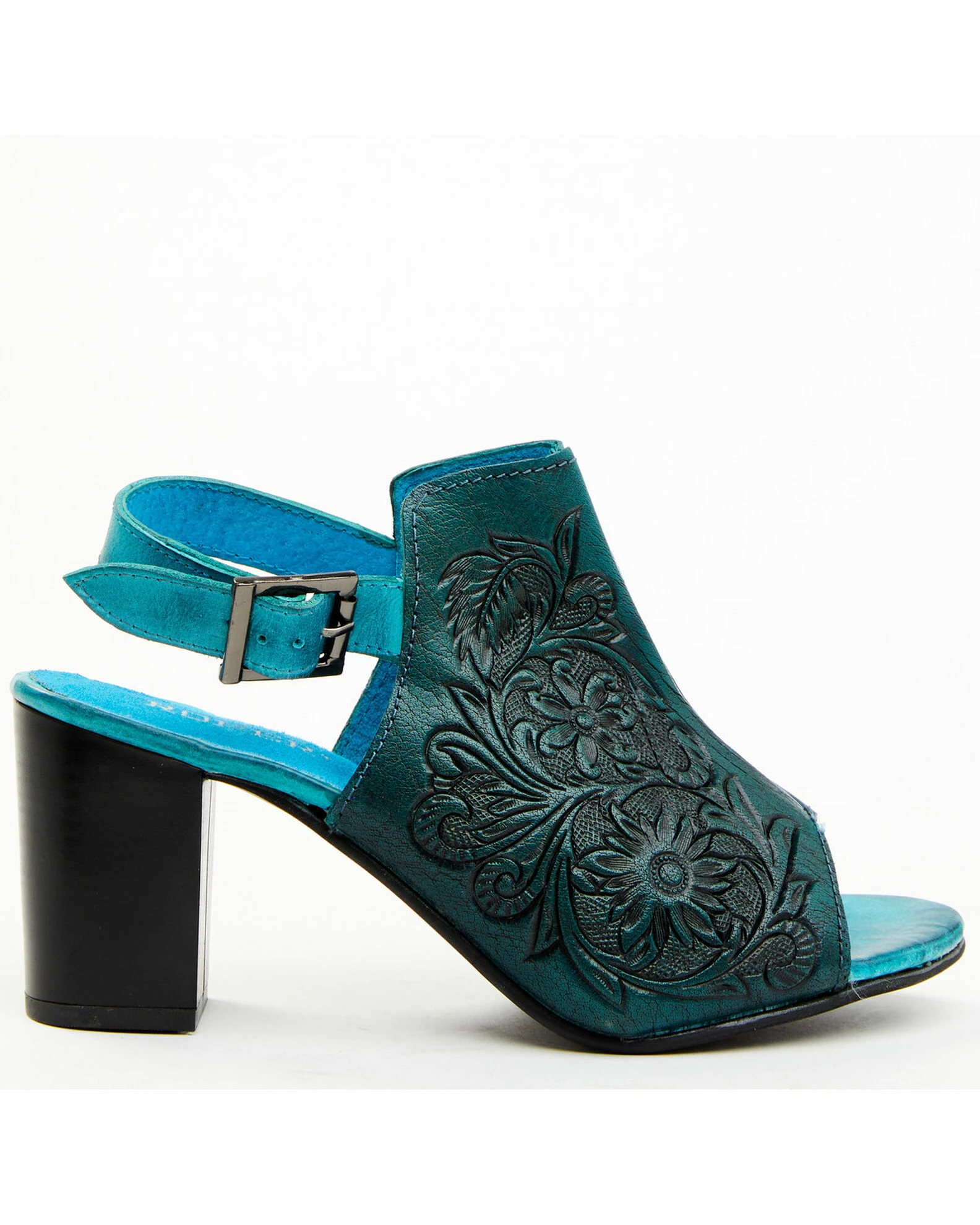 Roper Women's Burnished Turquoise Tooled Sandals - Round Toe Blue 3 Roper Women's Burnished Turquoise Tooled Sandals - Round Toe Blue - Image 2