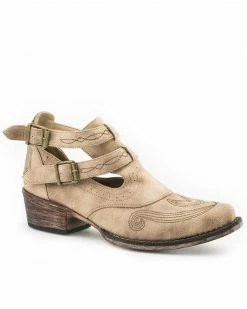 Roper Women's Vintage Beige Harness Fashion Booties - Snip Toe Tan