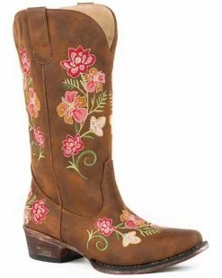 Roper Women's Vintage Cognac Western Boots - Snip Toe Tan