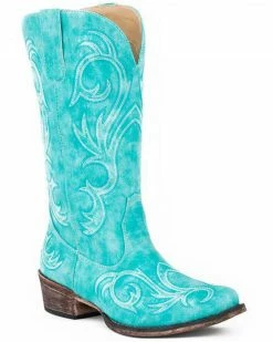 Roper Women's All Over Embroidery Western Boots - Snip Toe Blue