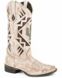 Roper Women's Creme White Antique Western Boots - Round Toe Tan