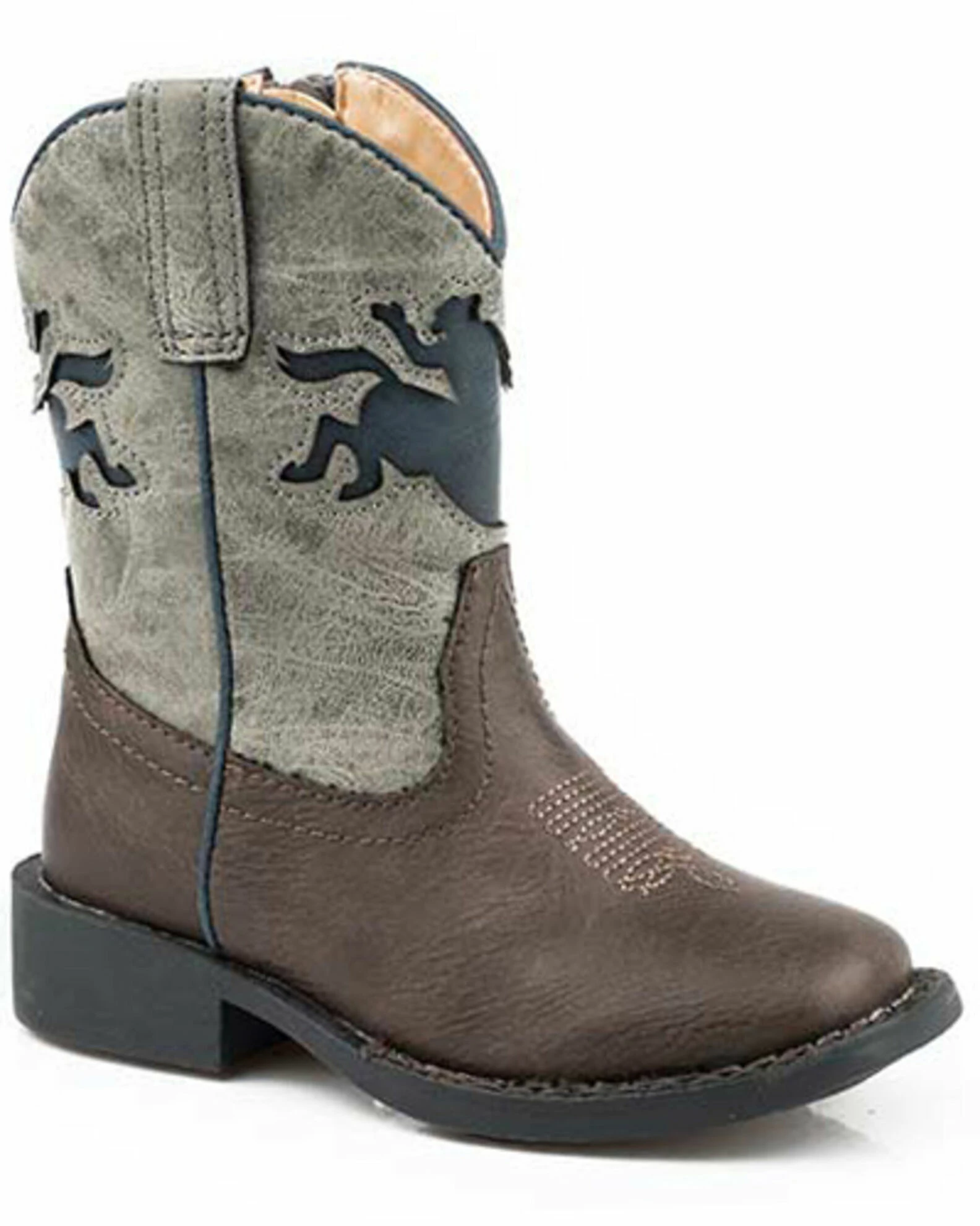 Roper Boys' Buckin Bronco Western Boots - Square Toe Brown 3 Roper Boys' Buckin Bronco Western Boots - Square Toe Brown