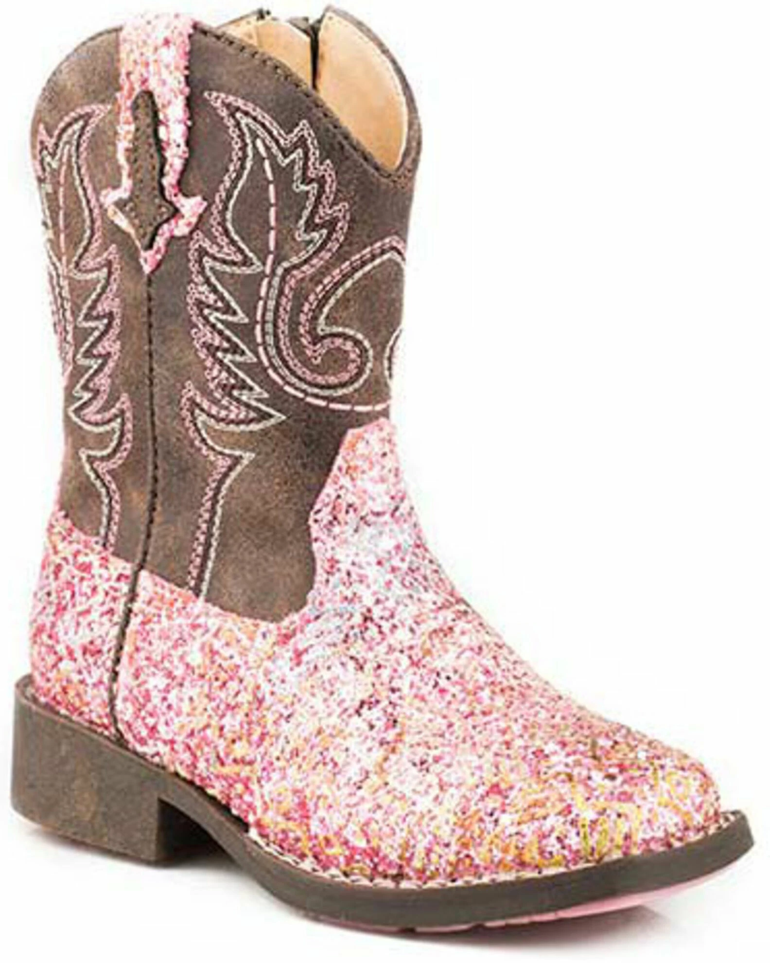 Roper Girls' Toddler Glitter Southwest Western Boots - Square Toe Pink 3 Roper Girls' Toddler Glitter Southwest Western Boots - Square Toe Pink